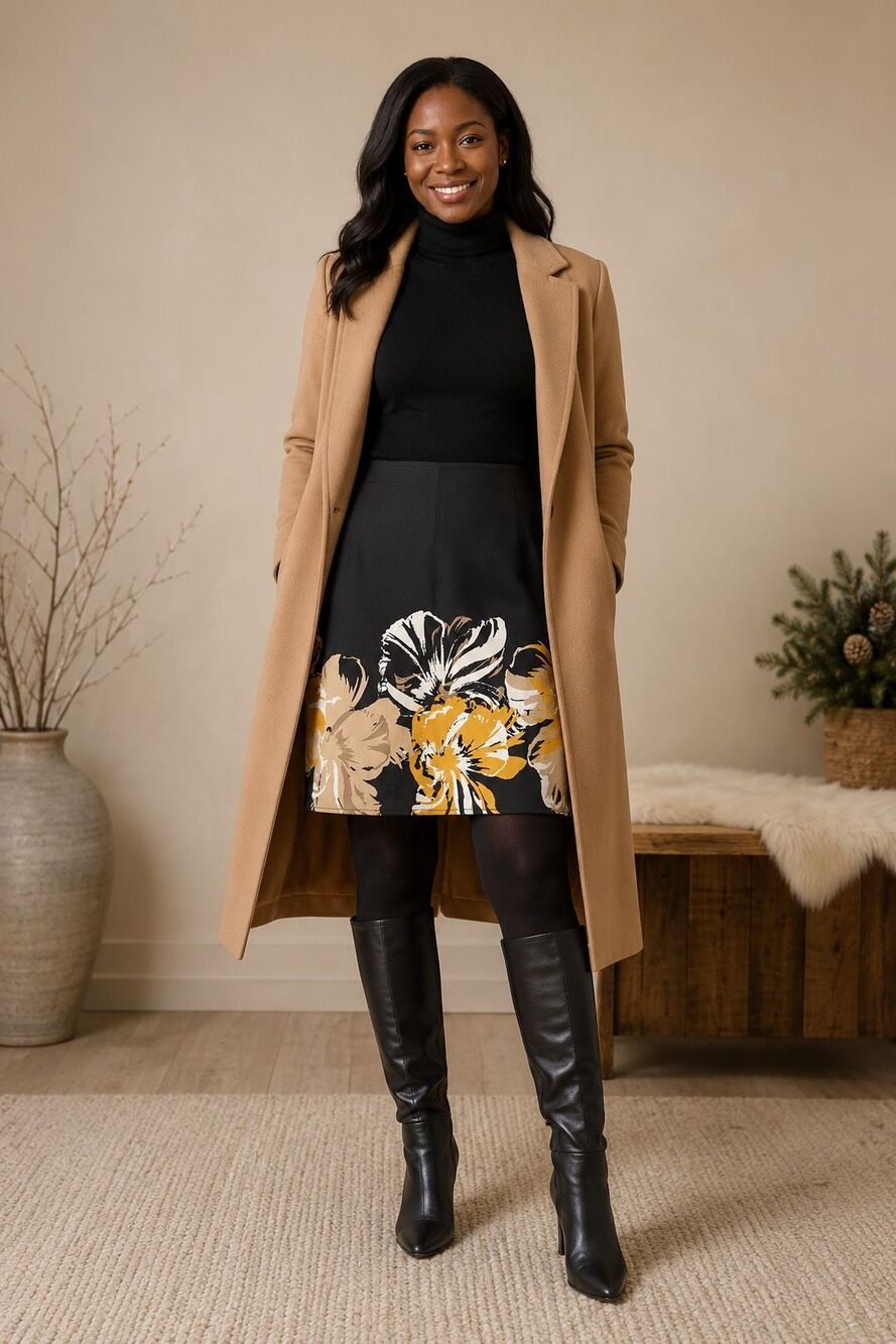 Tahari Floral Border Pencil Skirt Women’s Size 6 Black Yellow Career Skirt -1